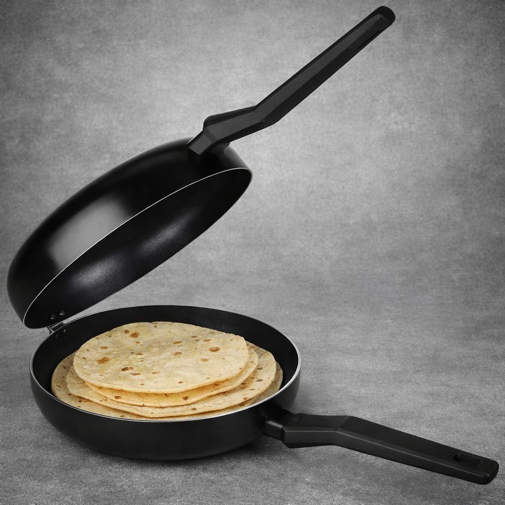 LS Kitchen - Doppelpfanne für Umdrehung des Kartoffelomletts - Induktion - Schwarz - Durchmesser 24