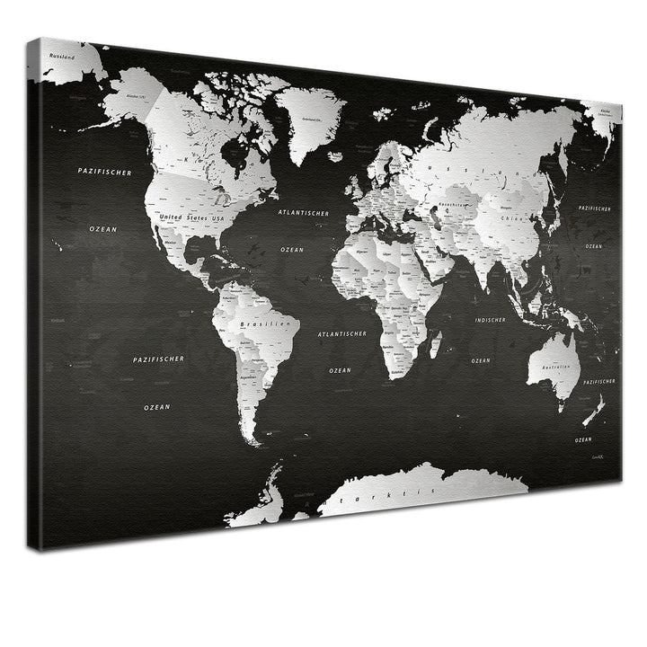 Weltkarte SW, 100 x 70 cm, einteilig, Premium ohne Kork, deutsch Sw 100 x 70 cm, einteilig, Sw 100 x