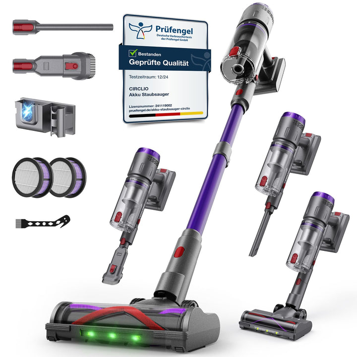 Akku Staubsauger, 600W/58000Pa/75Min, Laufzeit Staubsauger Kabellos mit Smart LED Display und Ladest