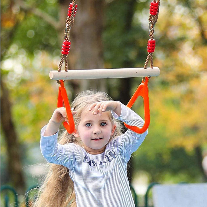 Morwealth Multifunktions Kinderholz Trapeze Schaukel mit Kunststoffringen Turnringe Ringe zum Aufhän