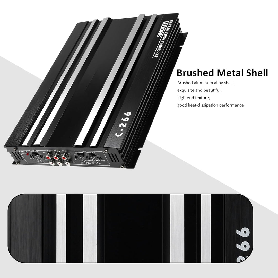 Shkalacar 4 Kanal Car Audio Verstärker, 5800W 12V Hochleistungsverstärker mit mehreren Kühllöchern,