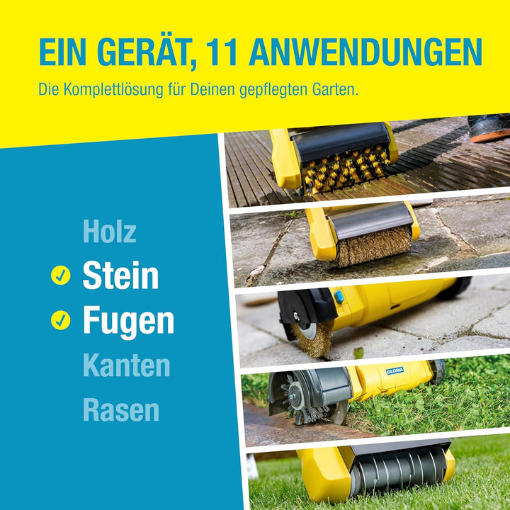 GLORIA MultiBrush li-on - Multifunktionale Akku-Bürste/Unkrautentferner | Nutzbar als Stein-, Holz-,