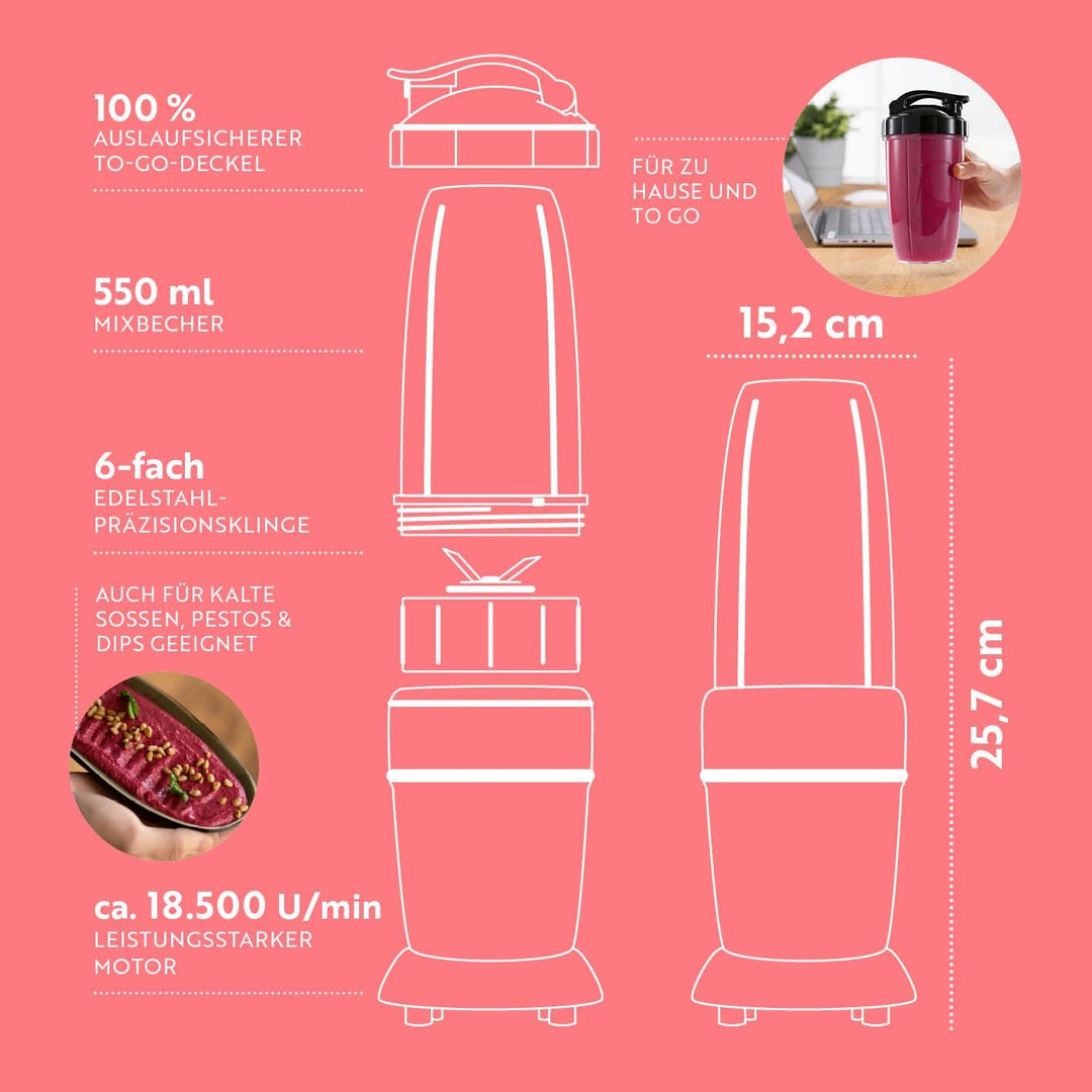 GOURMETmaxx Mixer &amp; Smoothie Maker 4-tlg. | Standmixer elektrisch für den Vitaminkick to go | Nutrit