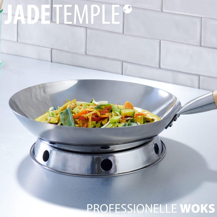 JADE TEMPLE Edelstahl Wok, runder Boden, D: 35 cm, Silber