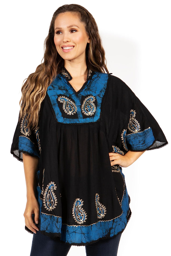 Sakkas Amori V-Ausschnitt Stickerei Poncho Top/vertuschen Einheitsgrösse Schwarz / Navy, Einheitsgrö