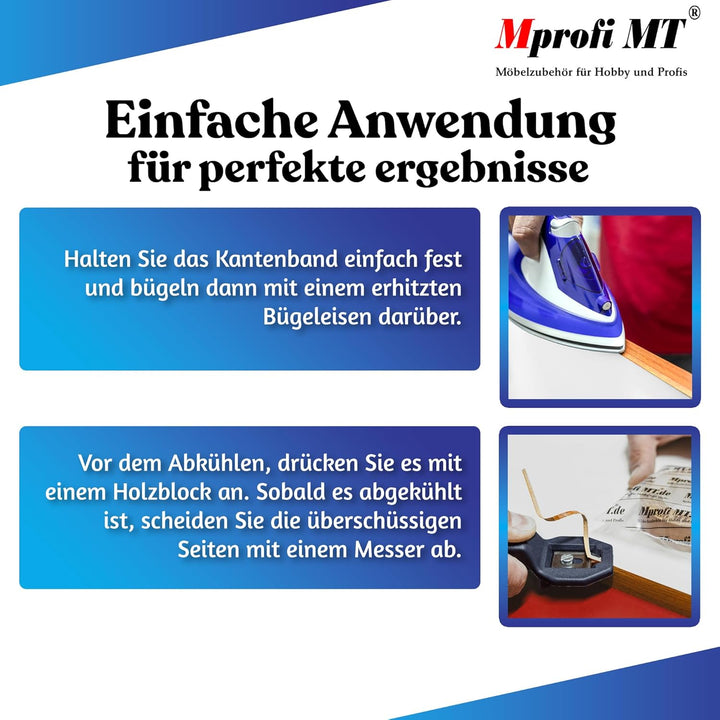 Mprofi MT® 20m Rolle-Kantenumleimer-Echtholz Furnier Umleimer mit Schmelzkleber-Bügelkante für Regal