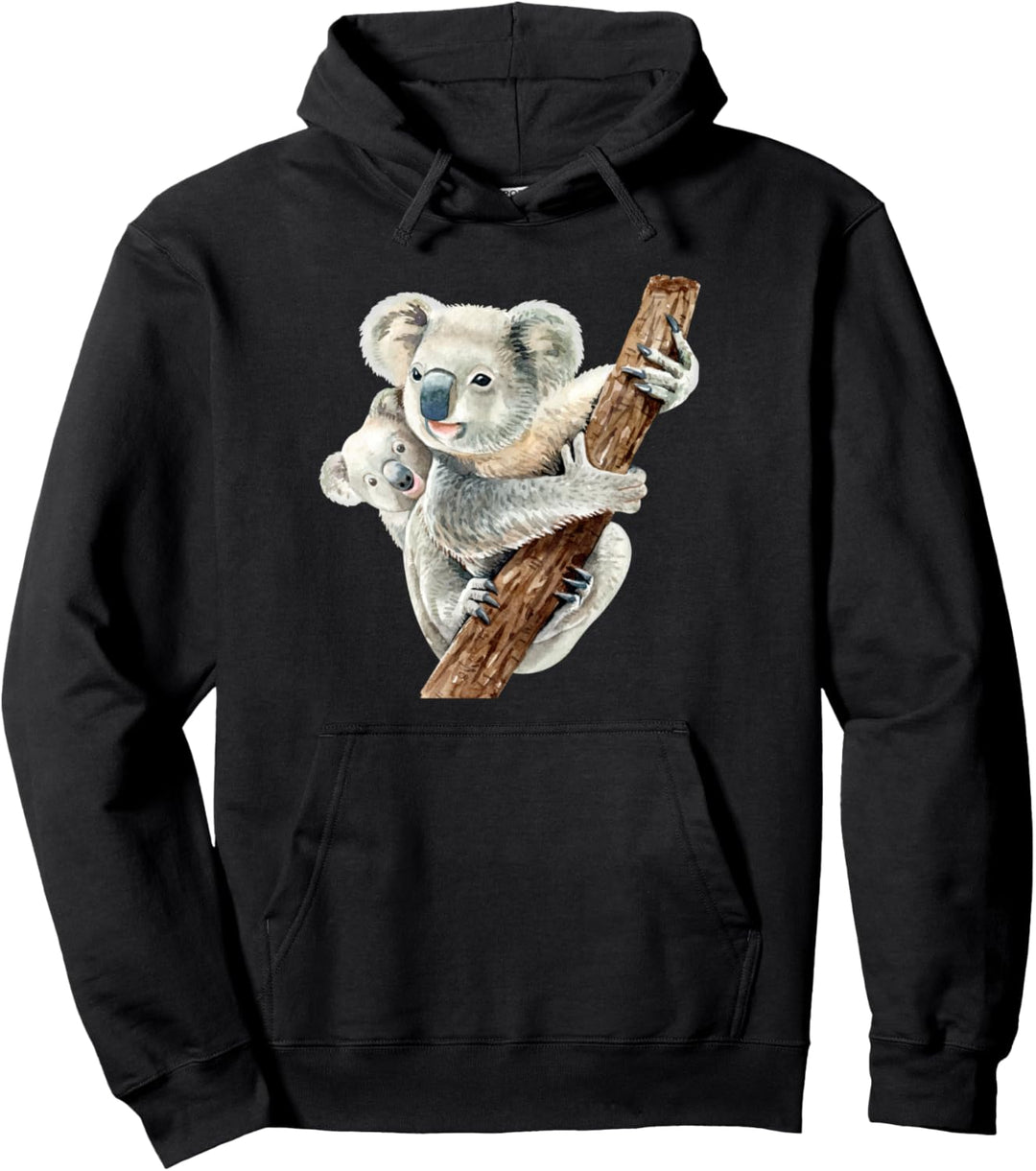 Cute Koala Bear and Baby Realistic Watercolor Pullover Hoodie