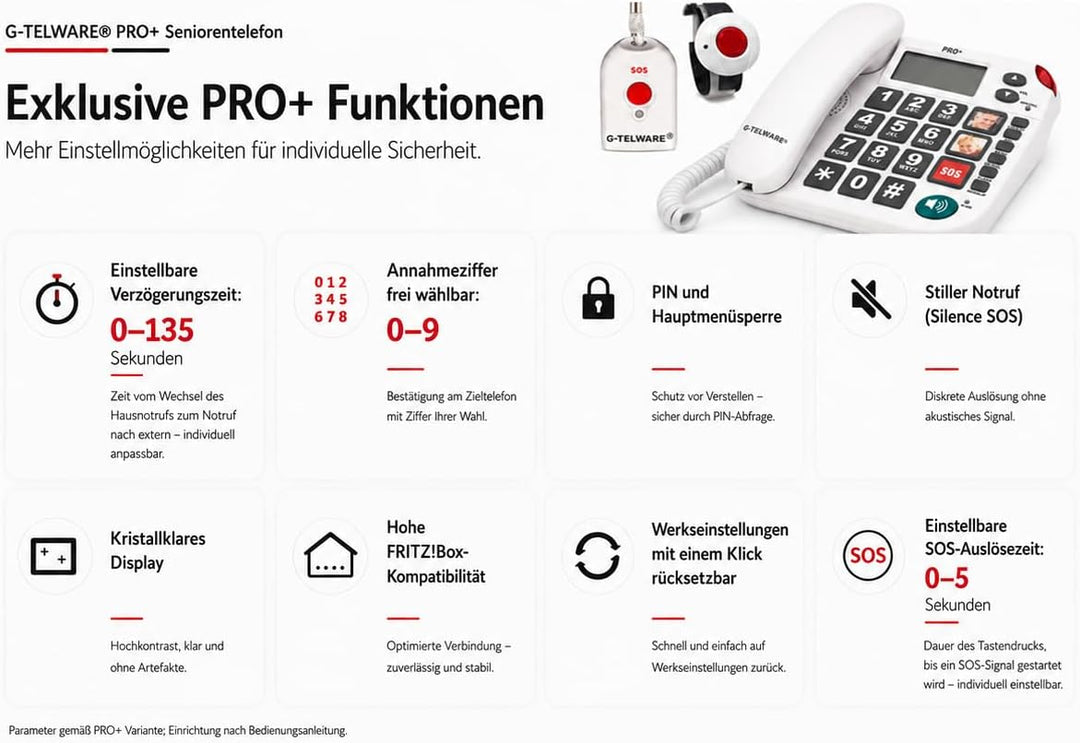 PRO (Weltneuheit) Silence SOS Technik/SOSParam.einstellb./2026er Modell Haus Notruf Seniorentelefon