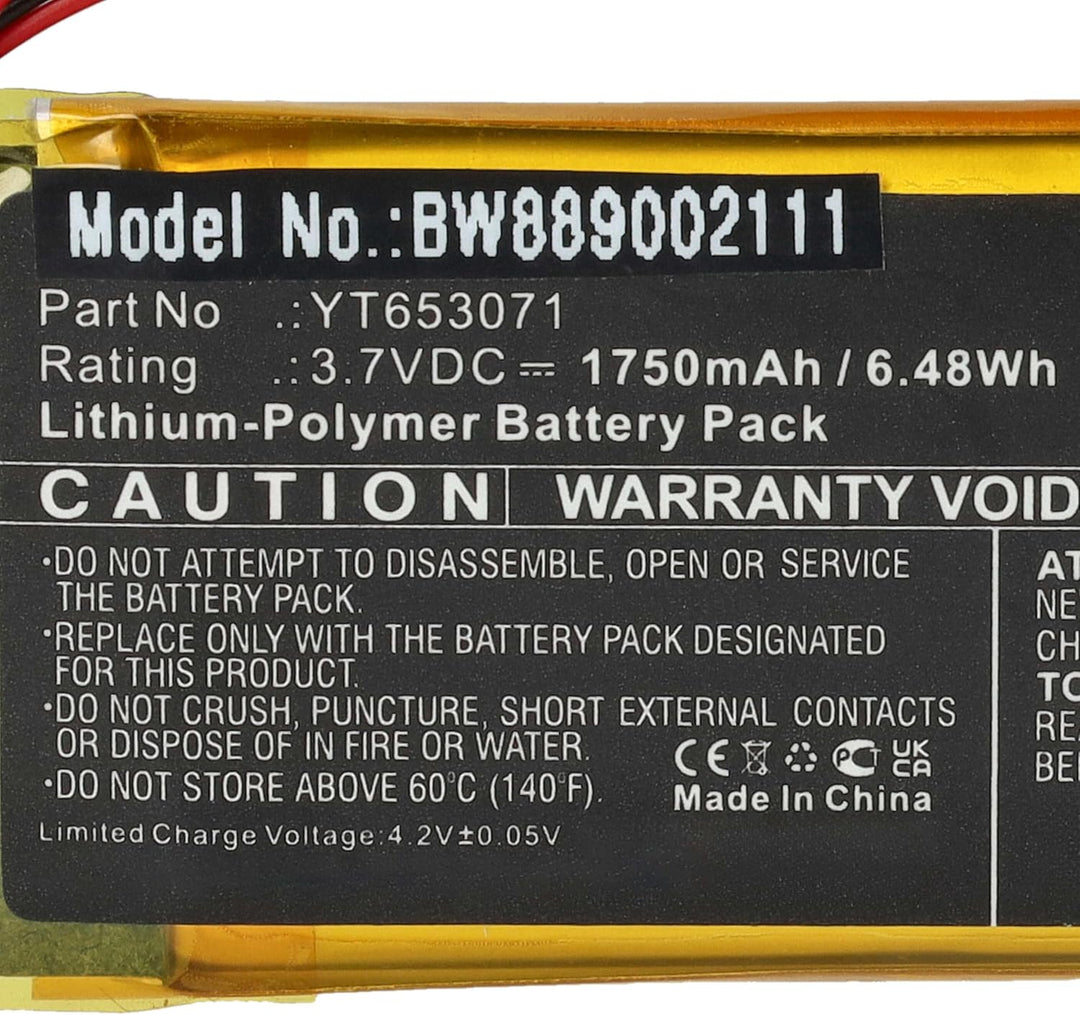vhbw Akku Ersatz für xDuoo YT653071 für MP3-Player Musik Player (1750 mAh, 3,7 V, Li-Polymer)