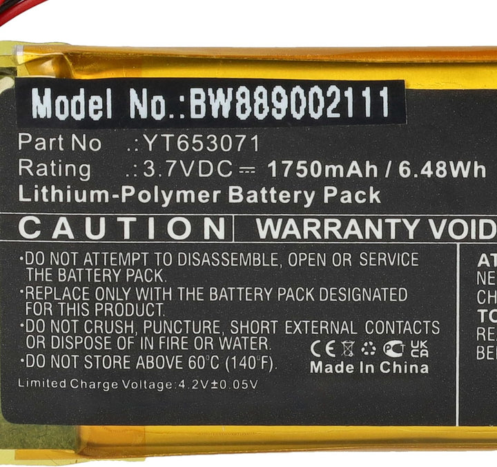 vhbw Akku Ersatz für xDuoo YT653071 für MP3-Player Musik Player (1750 mAh, 3,7 V, Li-Polymer)