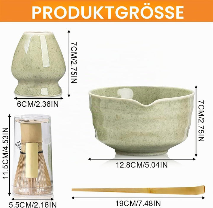 Matcha Set Grün,Macha Tea Set mit MatchaSchale Löffel Sieb Whisk Besen und Matcha Besen Halter,Cerem