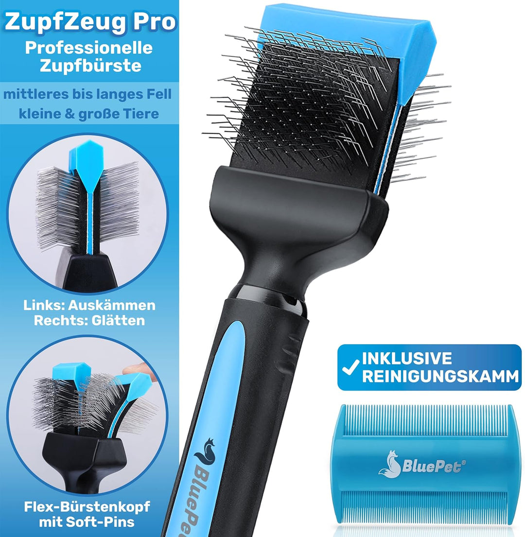BluePet ZupfZeug Pro Professionelle Hundebürste Langhaar, Flexible Zupfbürste für Hunde &amp; Katzen I E