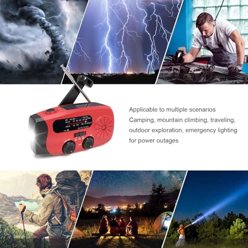 Garosa Notfall-Kurbelradio, 2000 MAh, Solar-Powerbank mit LED-Taschenlampe und NOAA-Wetterwarnung fü