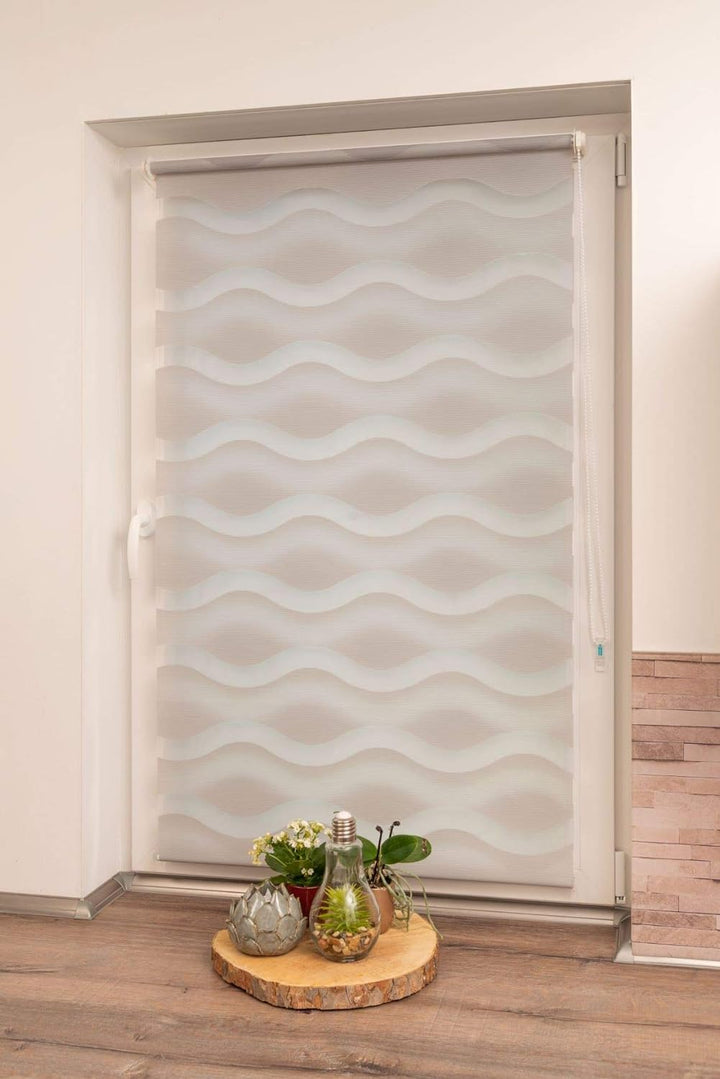K-home Klemmfix Doppelrollo "Welle" ohne Bohren - Grau 90 cm x 200 cm (B x L) 90 x 200 cm Grau, 90 x