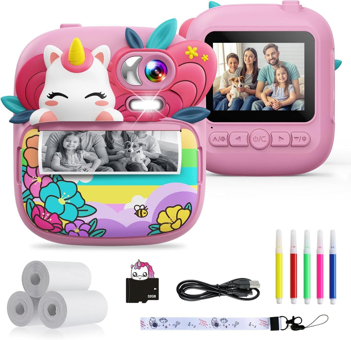 TIATUA Kinderkamera Sofortbildkamera, 1080P 2,4 Zoll Sofortbildkamera Kinder mit 32G Karte und 3 Rol