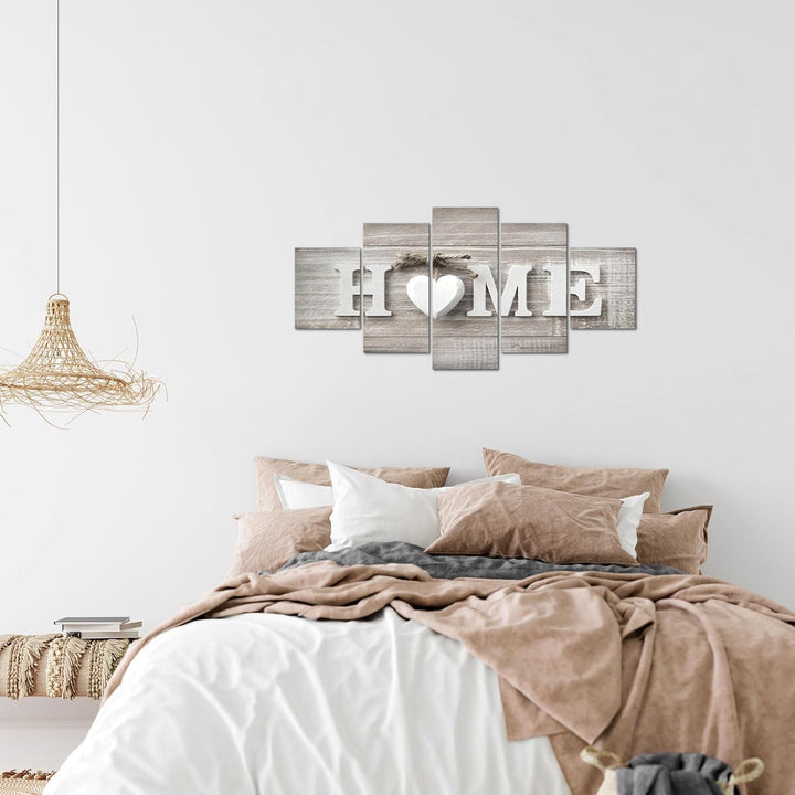 Runa Art Wandbilder Home Herz 5 Teilig Bild auf Vlies Leinwand Deko Wohnzimmer Landhausstil Beige Br
