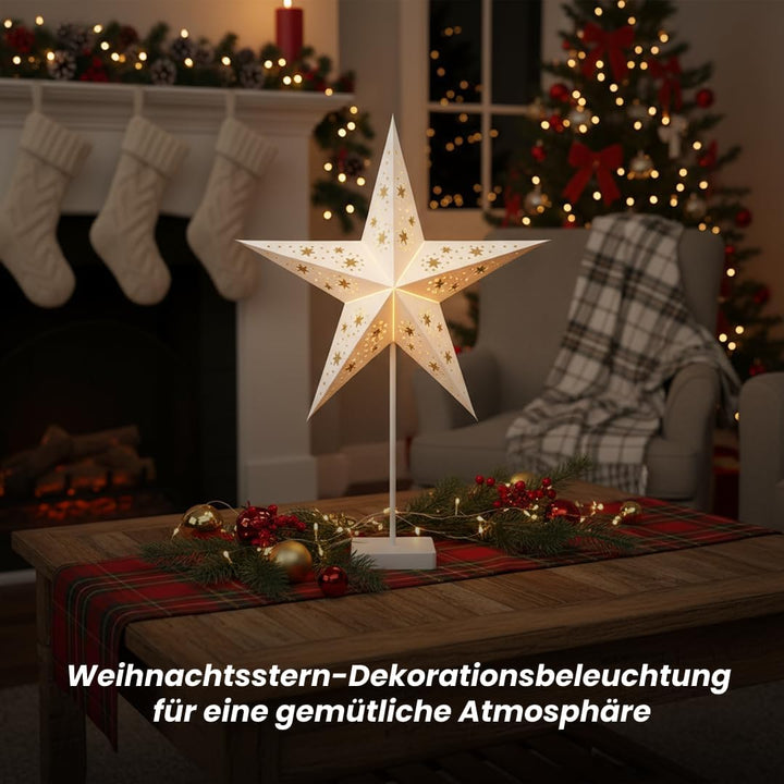 Star Trading Weihnachtsstern 60 cm – Papierstern mit stabilem Fuss, 10 warmweissen LEDs, batteriebet