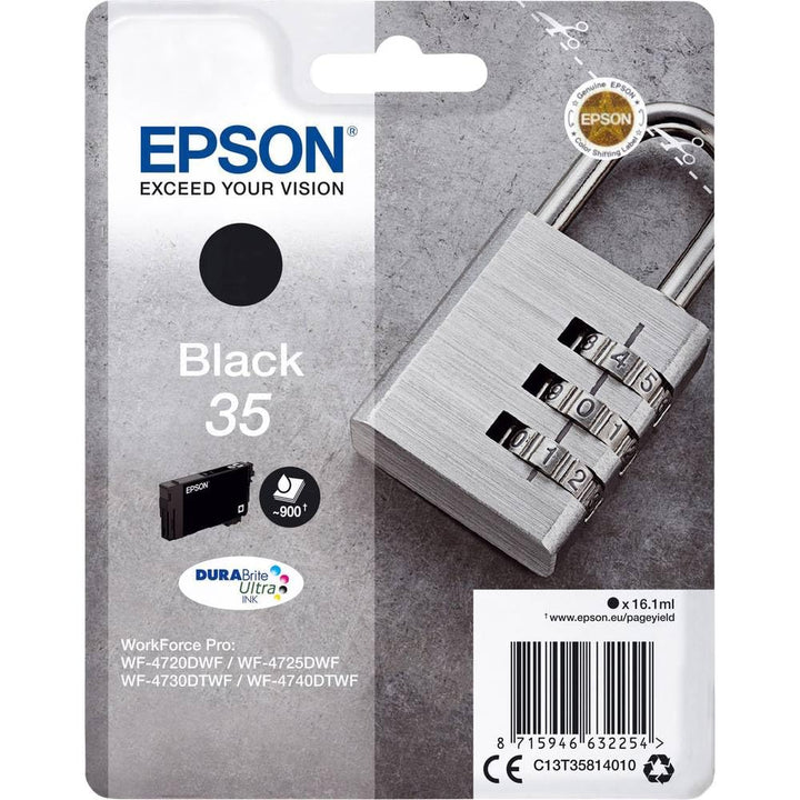 Epson Original 35 Tinte Schloss (WF-4720DWF, WF-4725DWF, WF-4730DTWF, WF-4740DTWF), schwarz schwarz