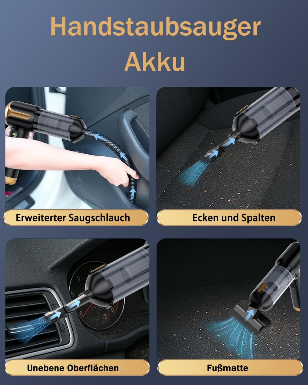 Handstaubsauger Akku Kabellos, Autostaubsauger 27000Pa Mini Staubsauger, Aufladbar Tragbar Leicht Au