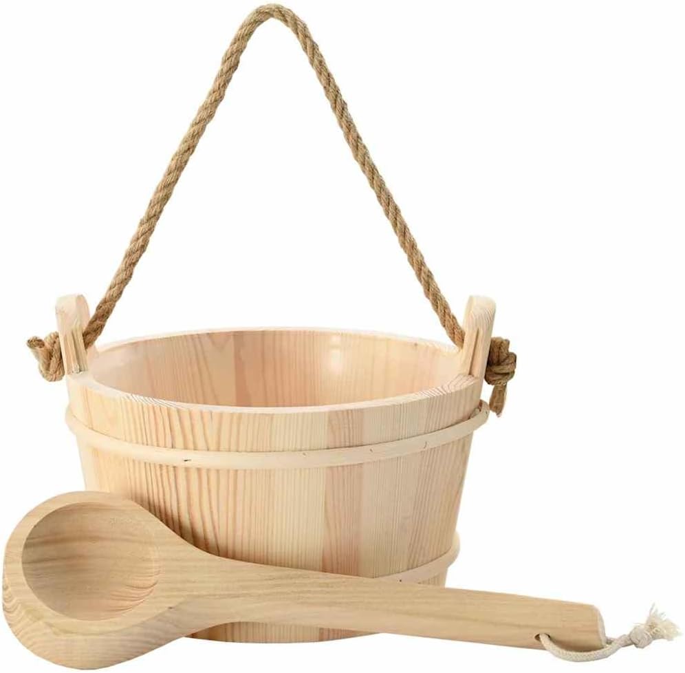 Sauna-Eimer 2 pcs Braun Massives Kiefernholz und Hanf,1.65kg,42023675
