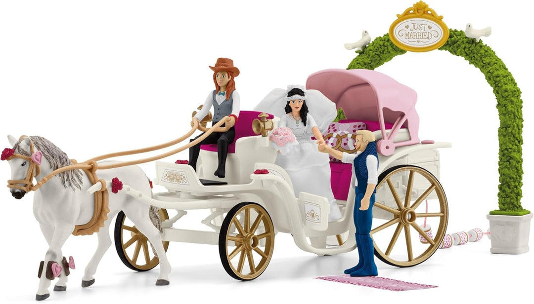 SCHLEICH 42641 Hochzeitskutsche, ab 5 Jahren, Horse Club - Spielset, 106 Teile &amp; 42658 Fütterung der