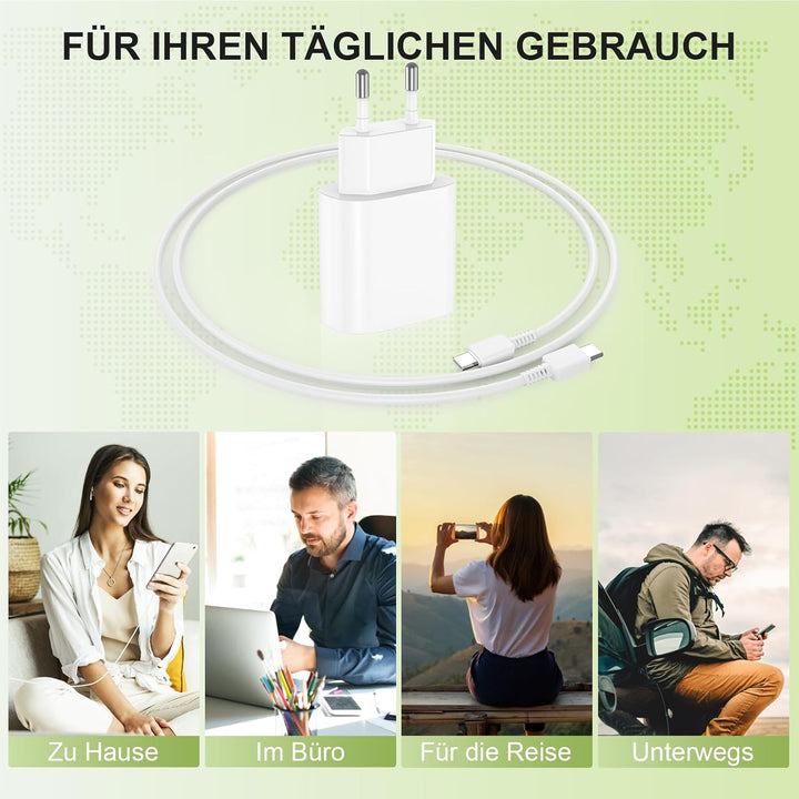20W Ladegerät USB C für iPhone 14 13 12 11 SE Pro/Pro Max/Plus, Schnellladegerät& 1+2+3M Ladekabel S