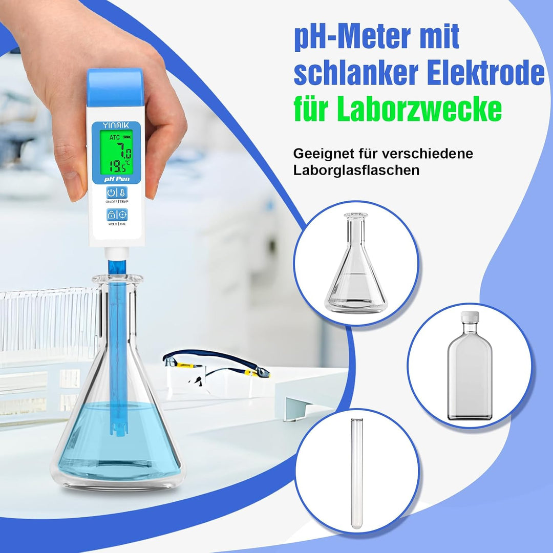 Digitales pH Messgerät Wasser, Pool pH Meter mit 11,7 cm pH Sonde, Labor pH Meter mit ATC Funktion f