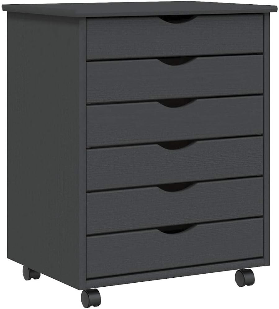 Rollschrank mit Schubladen Moss Grau Massivholz Kiefer Rollcontainer mit 6 Schubladen, Mobiler Akten