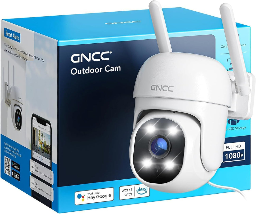 GNCC GK2 WLAN Überwachungskamera Aussen mit KI-Bewegungserkennung, 1080P, 360°-Schwenk-Neige-Funktio