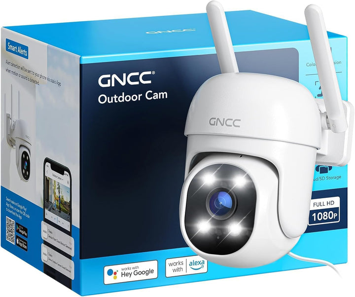 GNCC GK2 WLAN Überwachungskamera Aussen mit KI-Bewegungserkennung, 1080P, 360°-Schwenk-Neige-Funktio