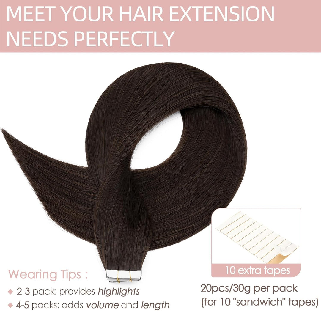 Silk-co Tape in Extensions Echthaar 30g, 20stk leicht Tape Extensions Echthaar, Remy Haarverlängerun
