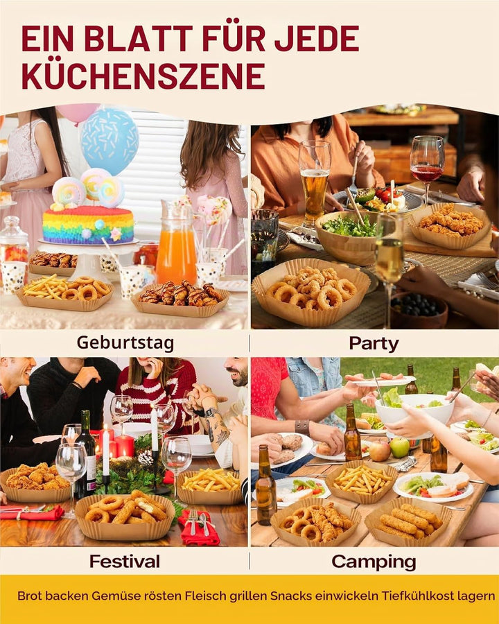 Katbite 220 Stück Backpapier für Heissluftfritteuse mit Doppelkammer, 20.5x14cm Airfryer Papier Line
