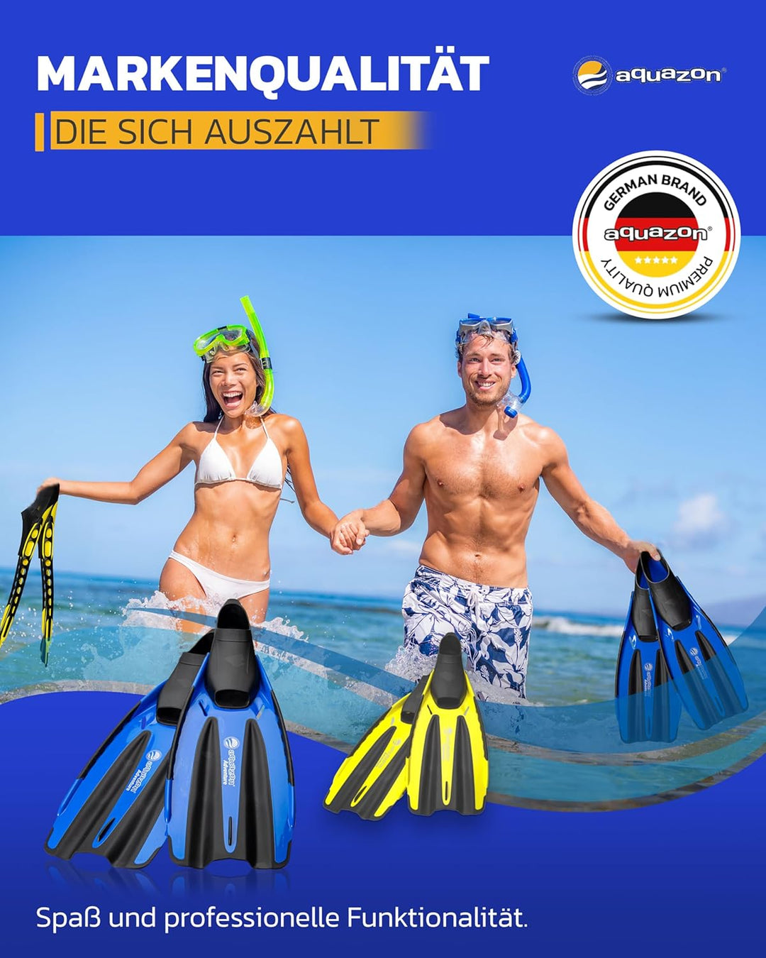 AQUAZON Adventure Marken Flossen-technisch hervorragende Schnorchelflosse mit extra weicher Fusstasc