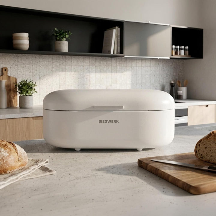 Design-Brotkasten PANEA - Korpus, Griff und Scharniere aus Metall - hochwertige Qualität - weiss Wei