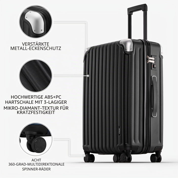 LEVEL8 Koffer Trolleys Handgepäck Hartschalenkoffer Rollkoffer Reisekoffer, TSA Schwarz Set 20/24/28