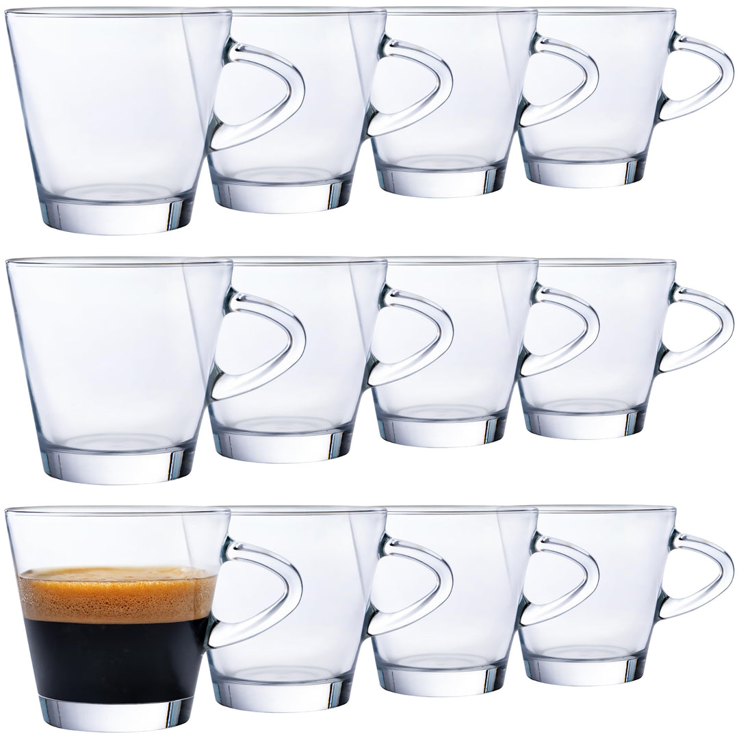 KONZEPT Espressotassen Set 80 ml, 12er Espressogläser, Espresso Tassen aus Glas mit Henkel, 12