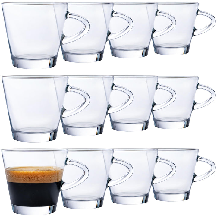 KONZEPT Espressotassen Set 80 ml, 12er Espressogläser, Espresso Tassen aus Glas mit Henkel, 12