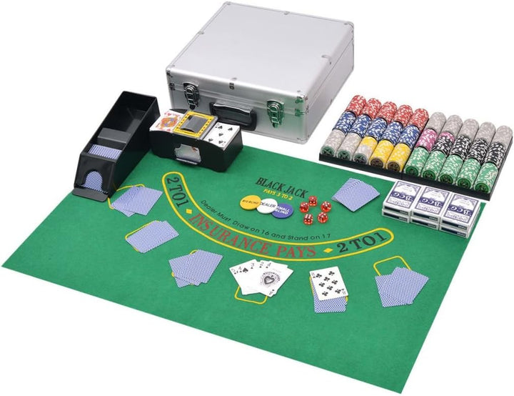 Festnight Kombiniertes Poker/Blackjack Set mit 600 Laserchips Pokerset Aluminiumkoffer