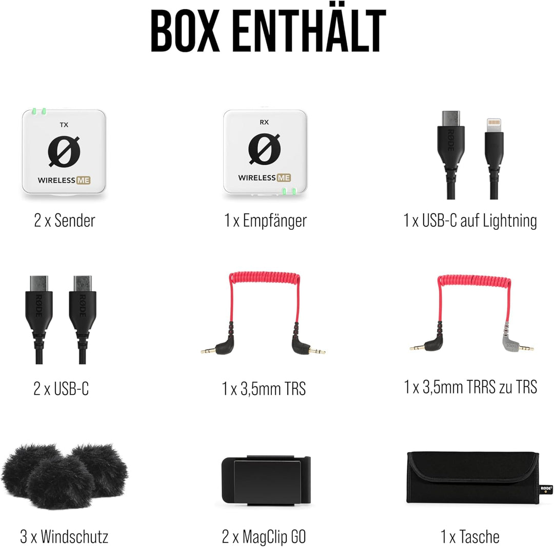 RØDE Wireless ME Dual Set: Kompaktes drahtloses Mikrofonsystem mit GainAssist-Technologie, integrier