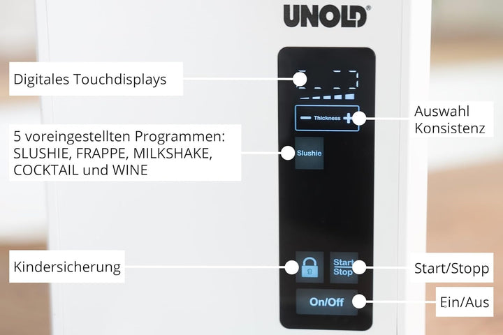 Unold 48940 Slush-Eismaschine Susi mit Kompressor ca. 2 L 5 Programme für Slushies, Frozen Cocktails