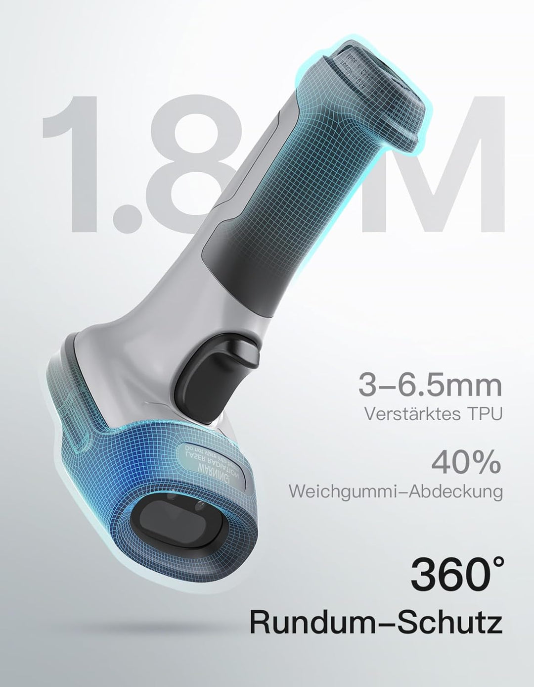 Inateck Barcode Scanner 2D Bluetooth, Kabellose QR Code Scanner, Wireless Handscanner mit AI APP &amp; S
