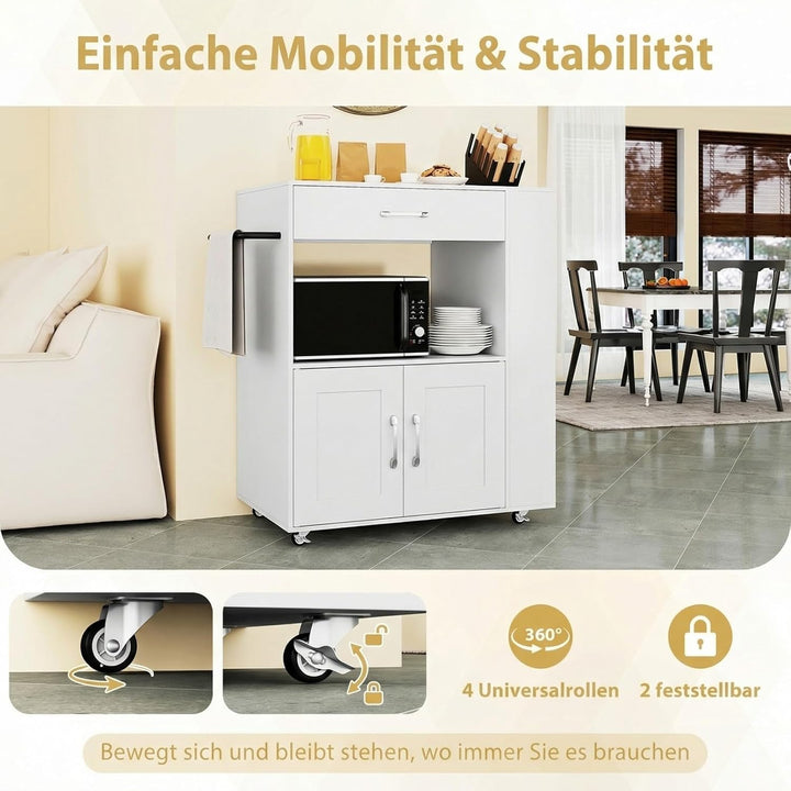 COSTWAY Küchenwagen mit Rollen, Servierwagen mit Arbeitsplatte, Schublade &amp; 3 Gewürzregalen, mobiler
