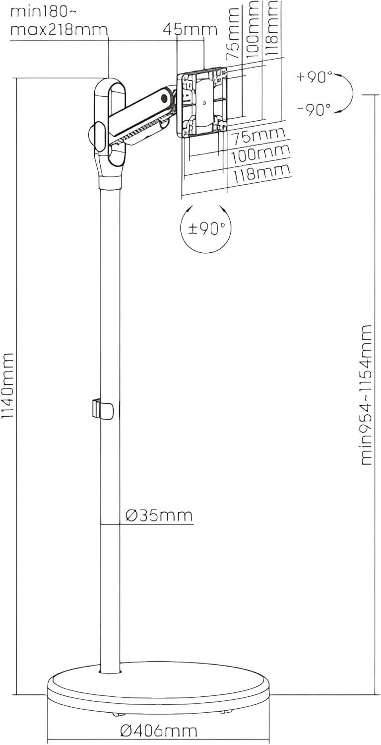 Spacetronik Mobiler TV Ständer Weiss Rollbar für 17–35 Zoll Monitor & Fernseher, Mobiler TV Standfus