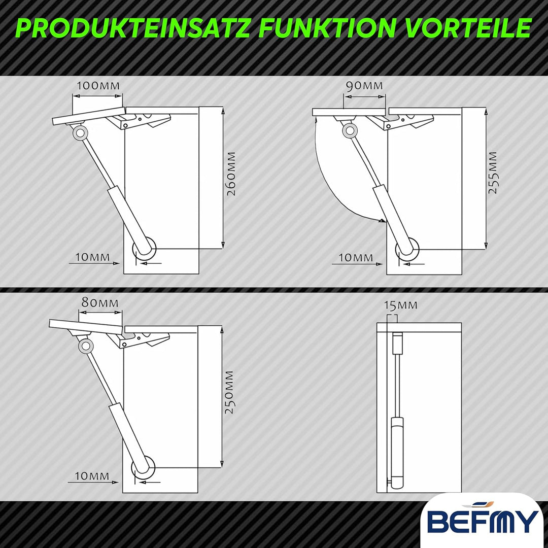 Gasdruckfeder Schwarz 250-900mm | Universal Gasdruckdämpfer 200N-900N | Robuste Konstruktion mit Öse