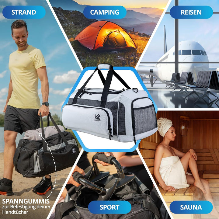 VL® Sporttasche mit Schuhfach, Nassfach &amp; [Isoliertes Kühlfach] Saunatasche &amp; Reisetasche für Damen