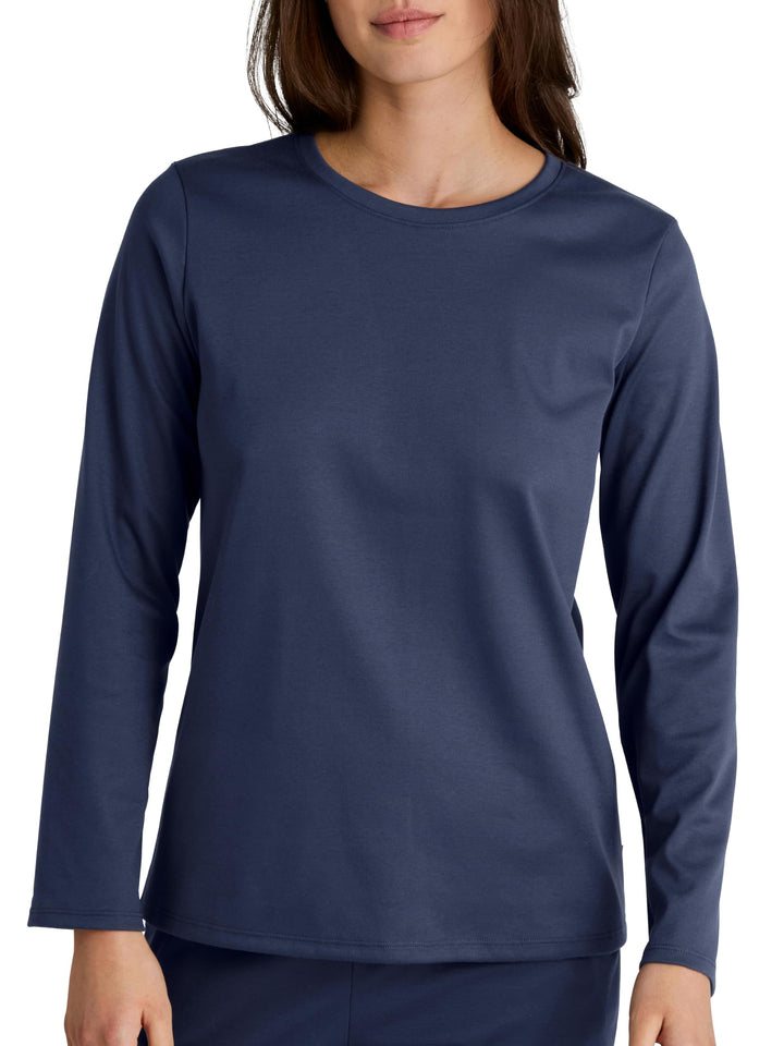 CALIDA Favourites Langarmshirt, V-Neck Damen, aus 100% Supima-Baumwolle, Peacoat Blue