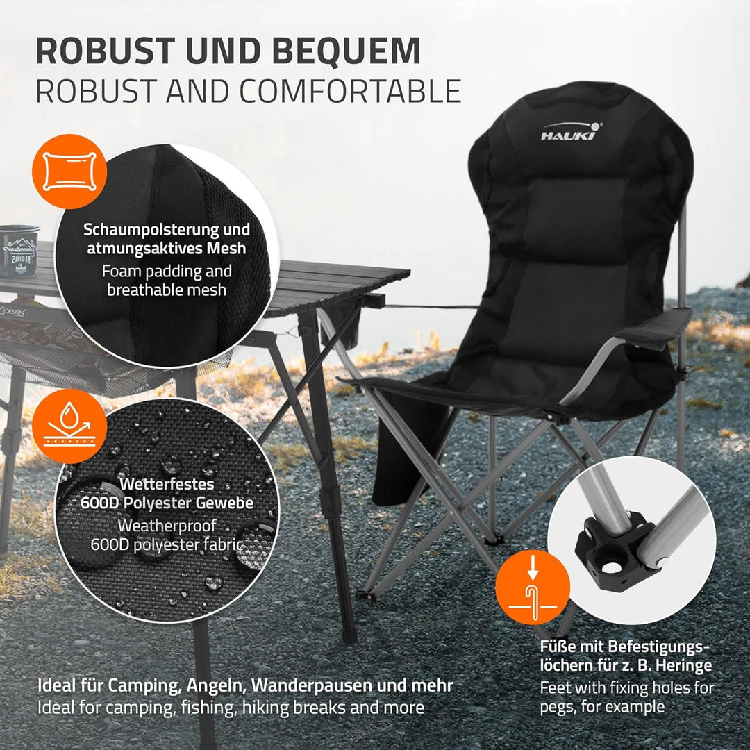 Hauki Campingmöbel Set 3tlg. Campingtisch faltbar Beige mit 2 Campingstühlen Schwarz, Camping-Set fü