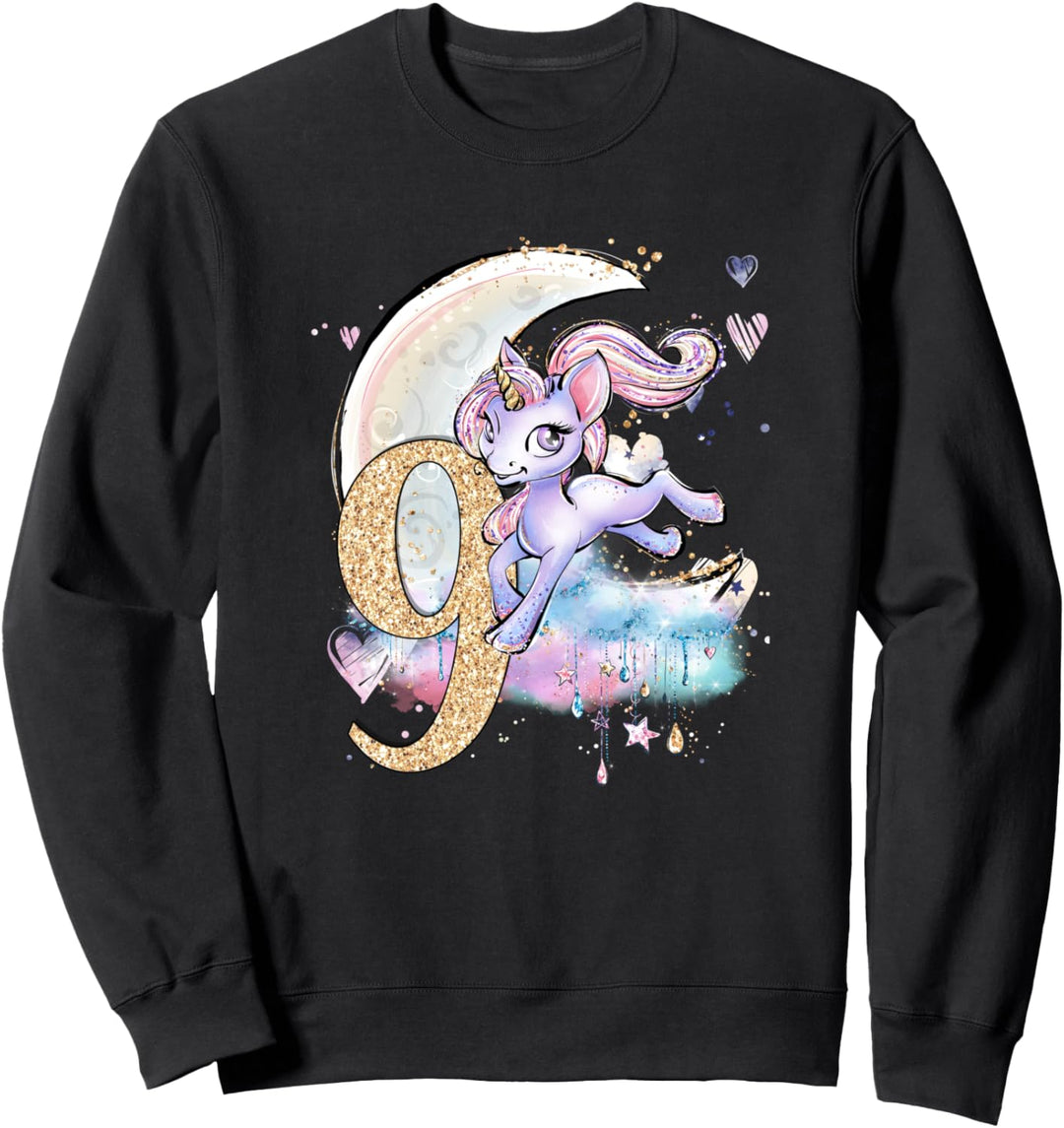 9. Geburtstag Einhorn Mädchen Mond Himmlische Kinder Sweatshirt