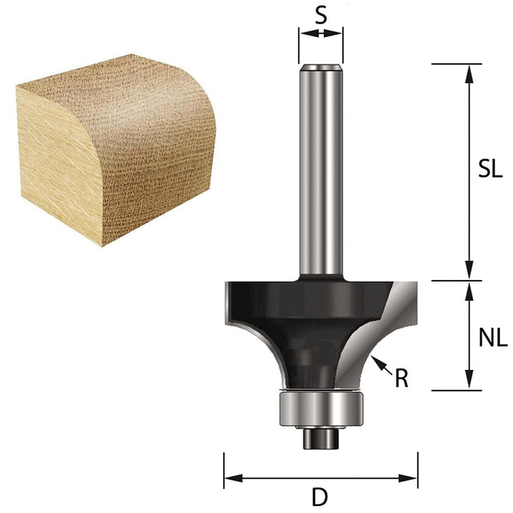 ENT 14280 Abrundfräser HW, Schaft (S) 8 mm, Durchmesser (D) 16,7 mm, NL 9,5 mm, R 2 mm, SL 32 mm, mi