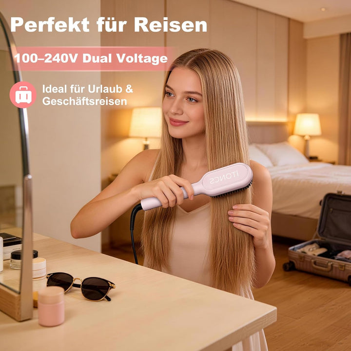 Glättbürste Ionen Haarglätter Bürste, iToncs Haarglättungsbürste 2 in 1, Anti-Verbrühungs &amp; Speicher